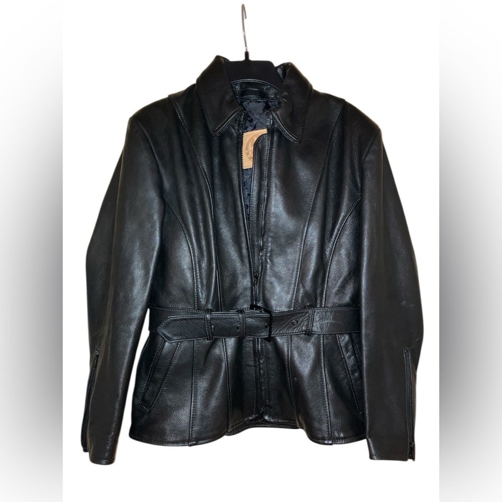 Vintage Kerr Leathers Womens Size 8 Black Leather Jacket Belted Made In USA